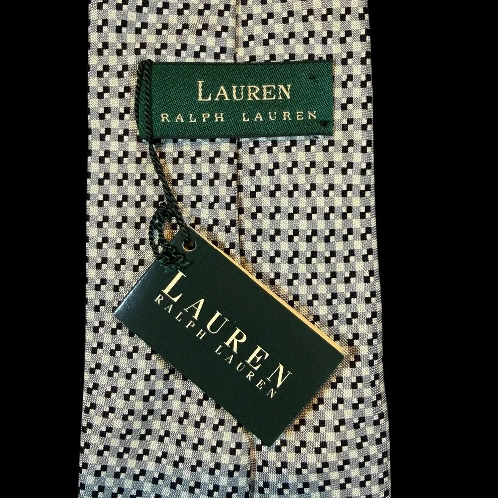 Vintage Ralph Lauren Black White Geo Square 100% Silk Made USA Tie 57